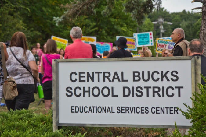 Parents, students and teachers rallied ahead of the Central Bucks School District’s vote to remove books perceived to have sexualized content from their libraries outside the district’s headquarters in Doylestown on July 26, 2022.