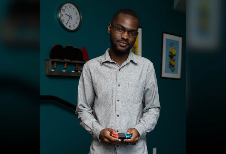 Nick at the Philadelphia CIC co-working space that is home to Jump Button Studio. (Calbert Werner)