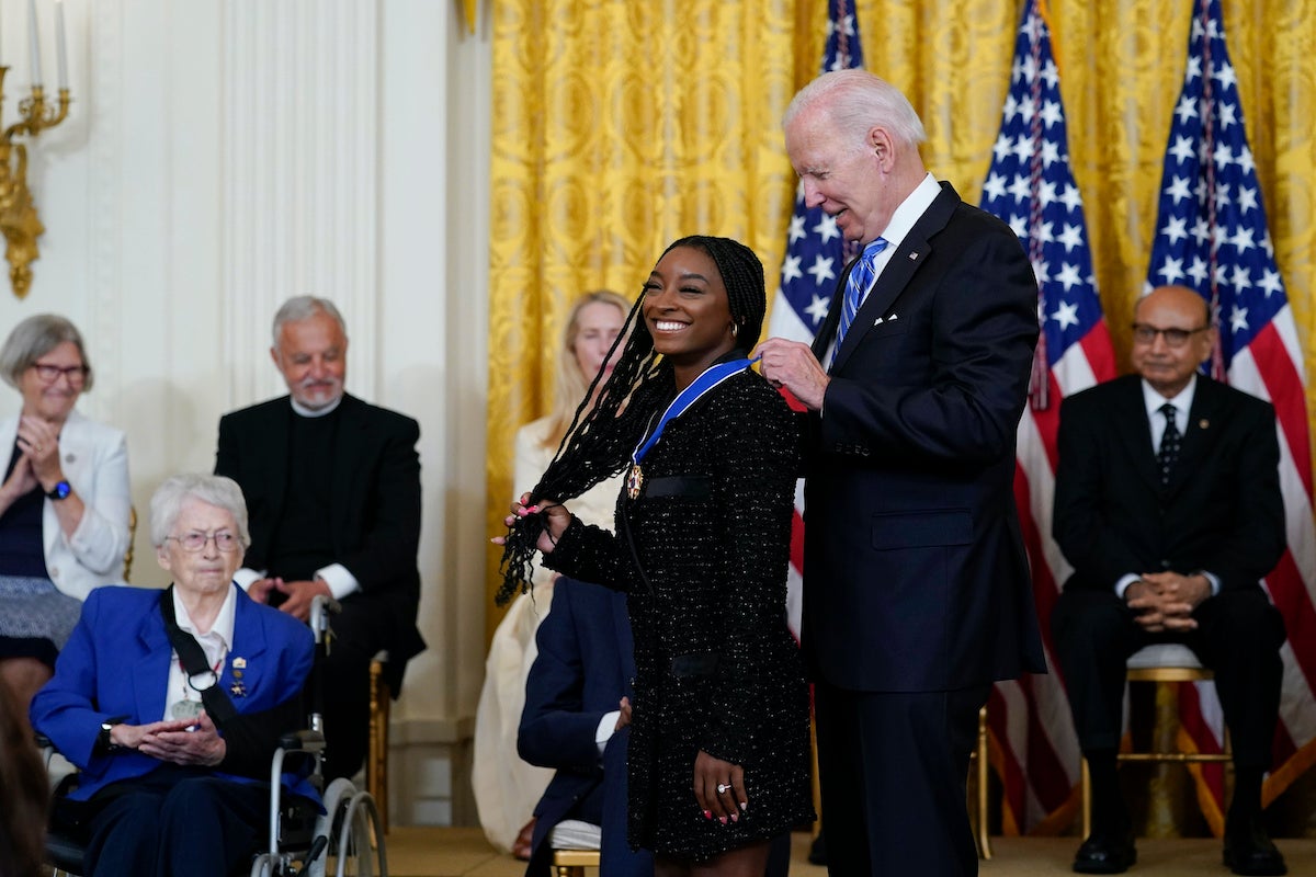 Biden awards Medal Freedom to Trumka, Biles, Rapinoe, Giffords - WHYY