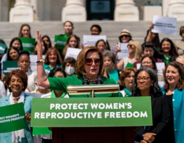 House Speaker Nancy Pelosi of Calif., accompanied by female House Democrats, speaks at an event ahead of a House vote on the Women's Health Protection Act and the Ensuring Women's Right to Reproductive Freedom Act at the Capitol in Washington, Friday, July 15, 2022. (AP Photo/Andrew Harnik)