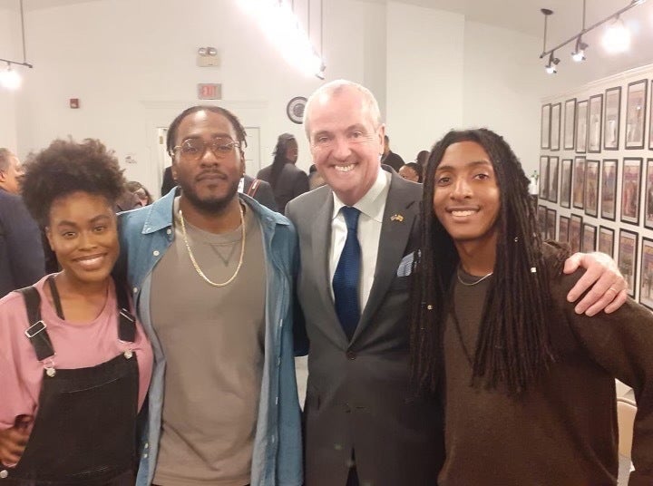 Ayinde Merrill (second from the left) said he met with Gov. Phil Murphy in 2019. Also pictured Camile Wilson (left), Gov. Murphy (second to right), and Reet Starwind (right). (Courtesy Ayinde Merrill)