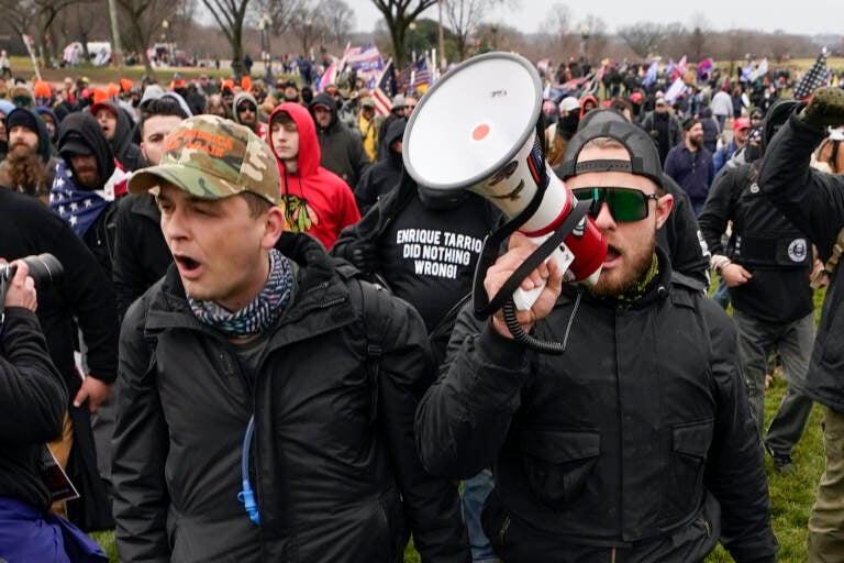 Proud Boys members Zachary Rehl and Ethan Nordean march toward the U.S. Capitol in Washington, ahead of the Jan. 6 insurrection