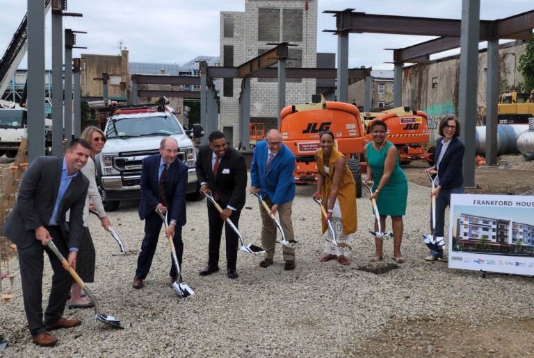 City officials participate in a groundbreaking for an affordable housing complex in Frankford