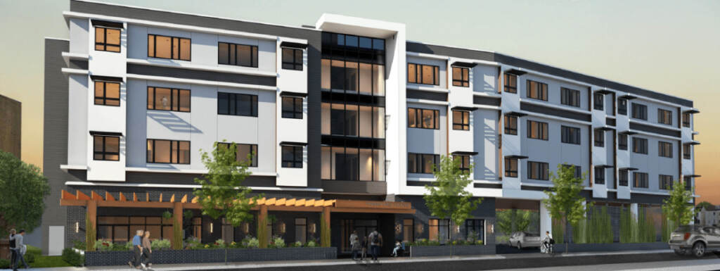 A rendering of a new 46-unit apartment complex in Frankford.
