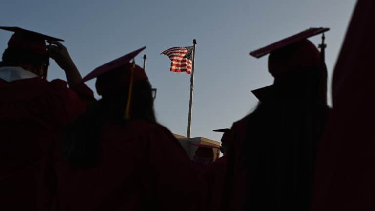 Students at Pasadena City College, in Pasadena, Calif., participate in a graduation ceremony in 2019. (Robyn Beck/AFP via Getty Images)