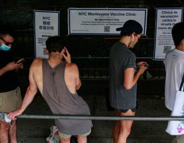 People wait in line to receive the monkeypox vaccine in Brooklyn.