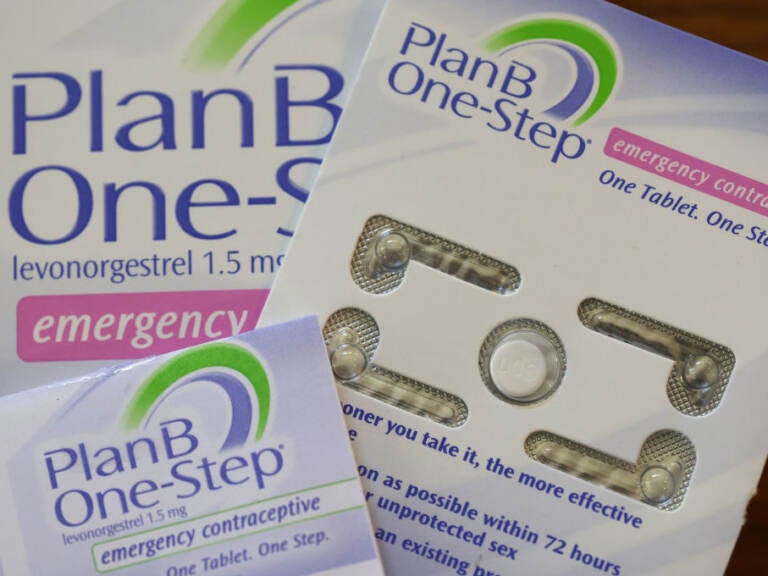 Up-close view of emergency contraception packages.