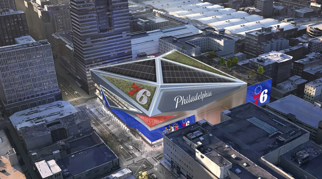 A rendering of a proposed Sixers arena