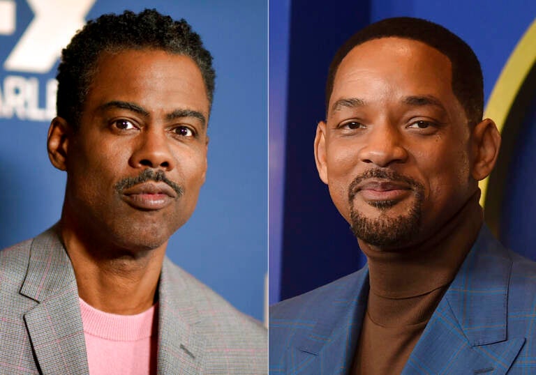 Headshots of Chris Rock, left, and Will Smith, right