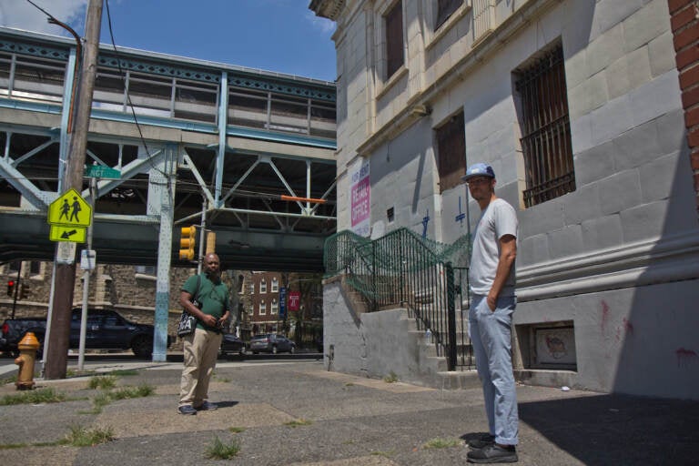 Developers Tayyib Smith (left) and Jacob Roller in front of a site they recently acquired in Philadelphia’s East Kensington neighborhood.