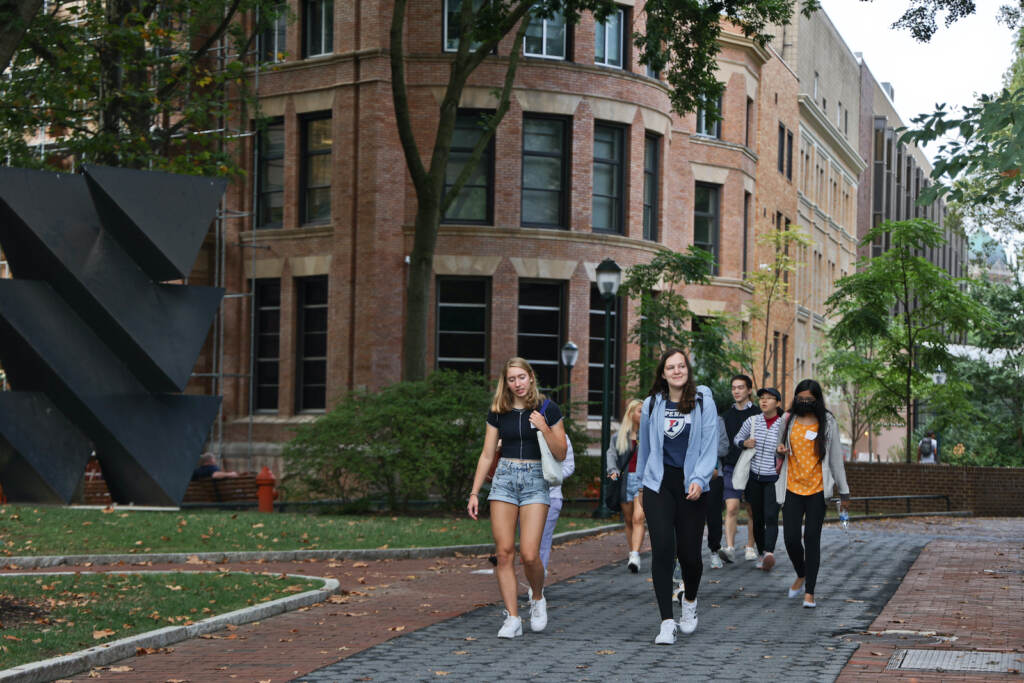 First-year students at the University of Pennsylvania gather on the school's campus