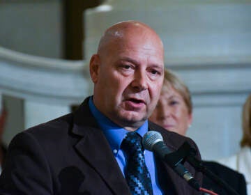 File photo: Doug Mastriano, speaks at an event on July 1, 2022, at the state Capitol in Harrisburg, Pa. (AP Photo/Marc Levy, File)