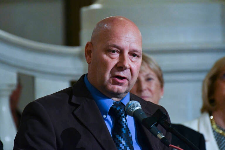 File photo: Doug Mastriano, speaks at an event on July 1, 2022, at the state Capitol in Harrisburg, Pa. (AP Photo/Marc Levy, File)