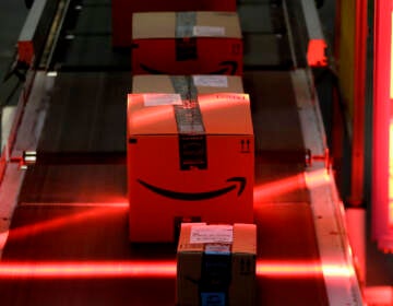 File photo: Packages riding on a belt are scanned to be loaded onto delivery trucks at the Amazon Fulfillment center. (AP Photo/Julio Cortez, File)