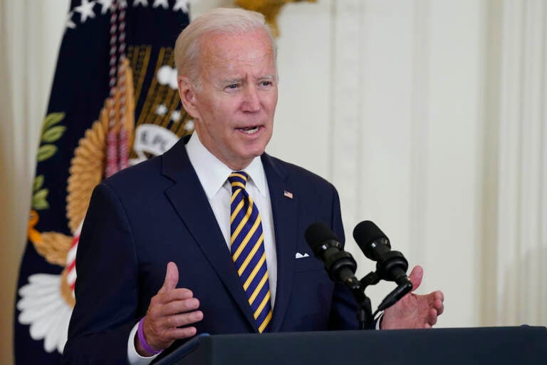 President Joe Biden in the East Room of the White House