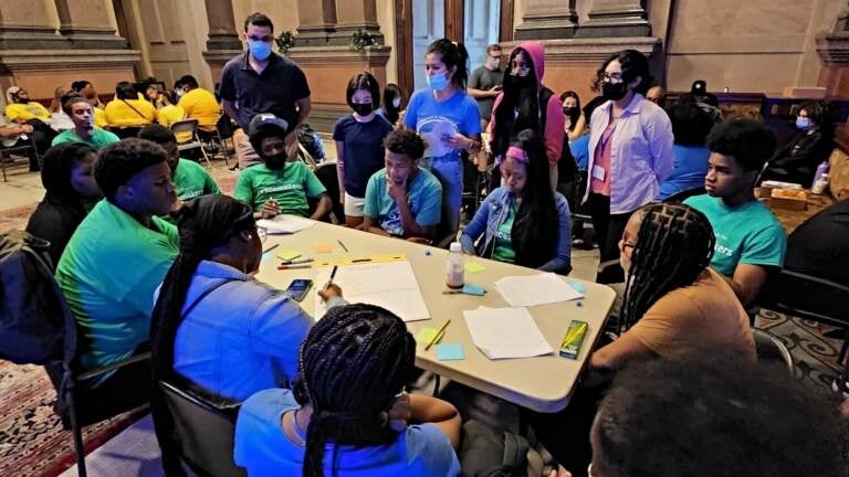 A youth group from nonprofit Frontline Dads participated in gun violence discussions with Philadelphia city leaders today as part of PHL Youth Week. (Courtesy of Reuben Jones)