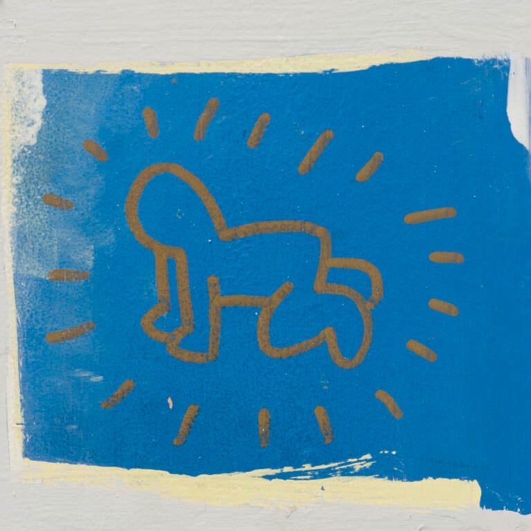 ''Radiant Baby,'' by Keith Haring, painted on the wall of his childhood bedroom. (Courtesy of the Rago/Wright auction house)