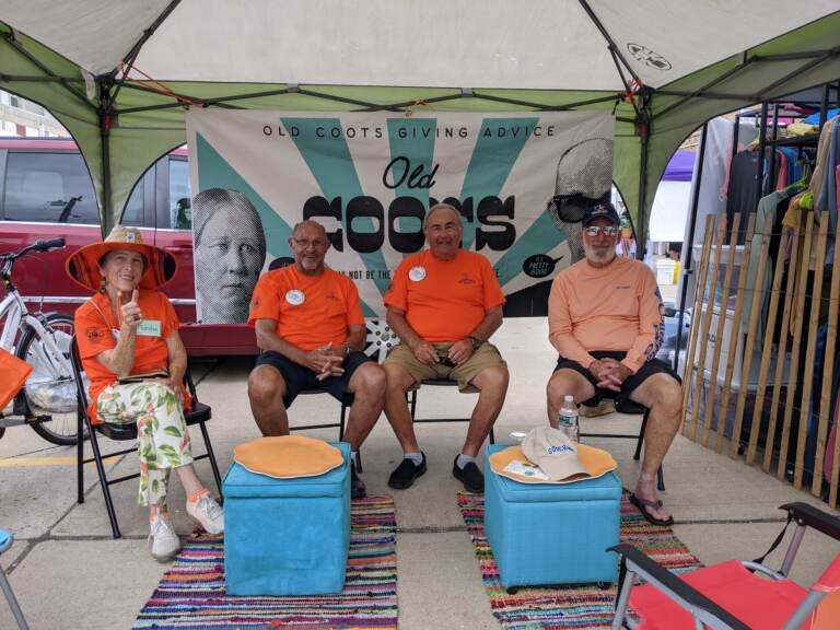 The Old Coots and Company doles out advice at the Jersey Shore every Friday morning at the Ventnor Farmer’s Market. (Elizabeth Estrada/WHYY)