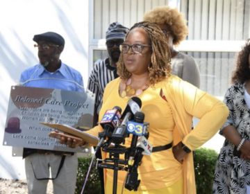 Darby NAACP President Sheila Carter speaks Thursday at a news conference at Sharon Hill Borough Council demanding release of a lawyer's report on the death of Fanta Bility and police  policies and procedures on deadly force. Philadelphia NAACP President Cathy Hicks is at far right. (Abdul R, Sulayman/ Tribune Photo)