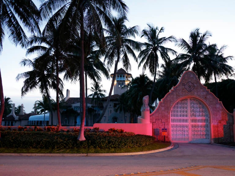 The entrance to former President Donald Trump's Mar-a-Lago Palm Beach, Fla. estate is shown on Aug. 8, 2022, the day of the FBI's search there. (Terry Renna/AP)