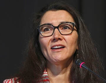 Mary Peltola, a Democrat, speaks during a forum for U.S. House candidates on May 12 in Anchorage, Alaska. (Mark Thiessen/AP)