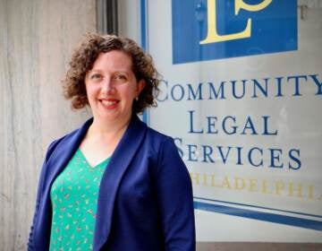 Caitlin Nagel poses for a portrait outside Community Legal Services in Philadelphia