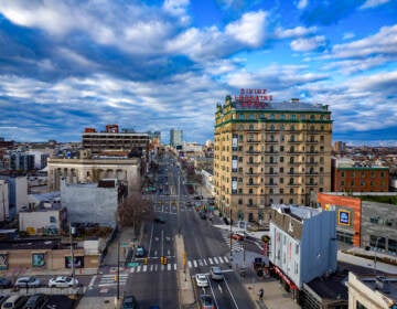 Looking up North Broad Street with the Divine Lorraine Hotel visible