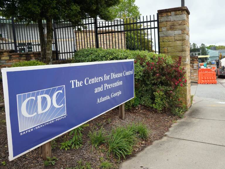 A sign is seen by the entrance of the Centers for Disease Control and Prevention in Atlanta on April 23, 2020. The CDC said it is investigating an E. coli outbreak in four states that has sickened at least 37 people. (Tami Chappell/AFP via Getty Images)