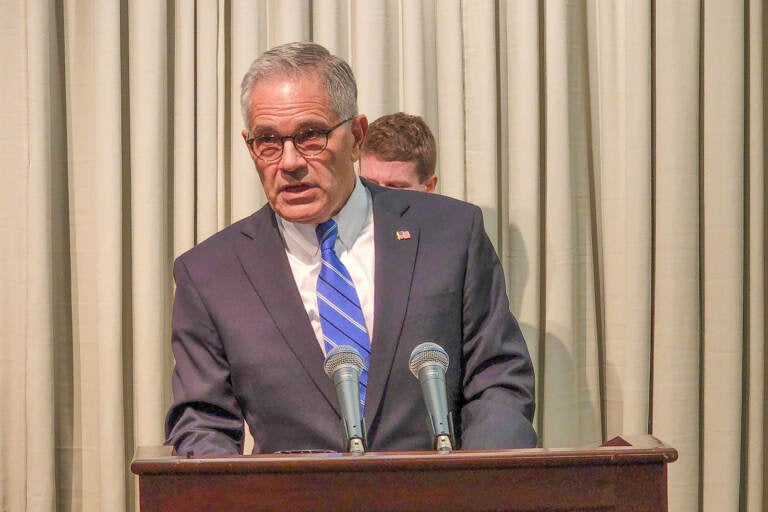 File photo: Philadelphia DA Larry Krasner speaking at a press conference on Monday, August 22, 2022. (Tom MacDonald / WHYY)