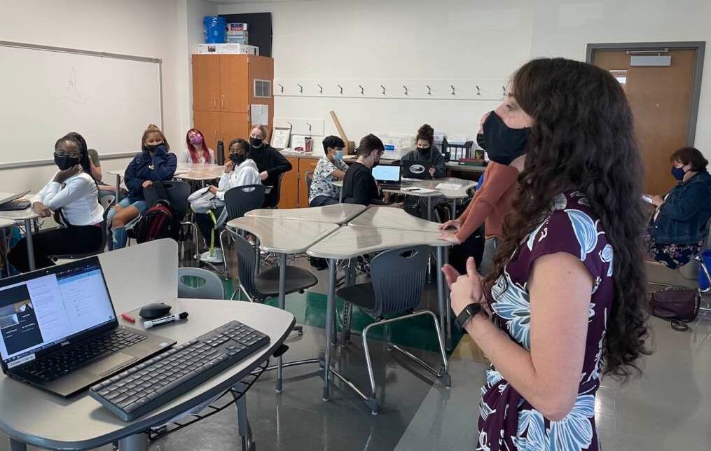 Odessa High English teacher Kristin Bain addresses her students in October 2021.