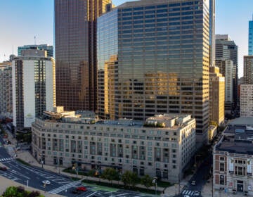 A view of the Logan Hotel along the Ben Franklin Parkway.