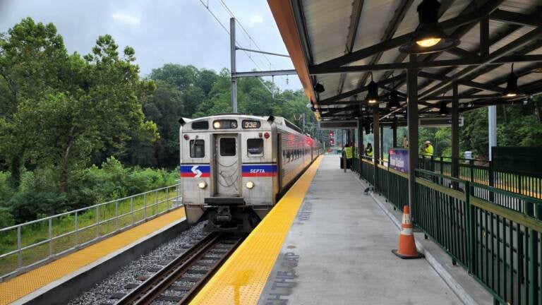 A SEPTA train pulls into Wawa Station