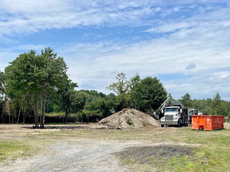 The construction site for the Pallet Village in Georgetown, Delaware. (Johnny Perez-Gonzalez/WHYY)