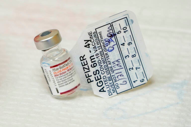 A vial of the Pfizer COVID-19 vaccine for children 6 months through 4 years old