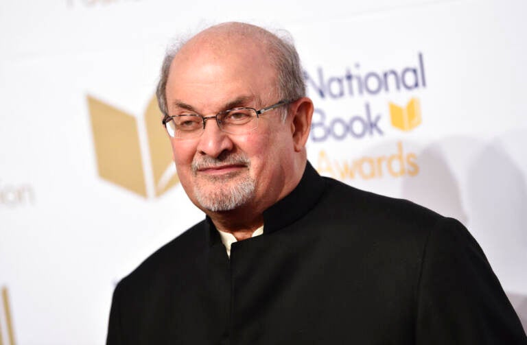 Portrait view of Salman Rushdie.