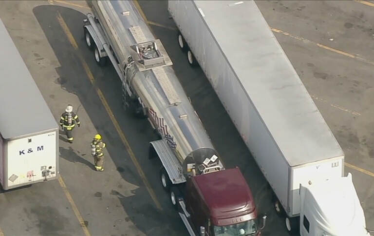 The tanker truck is still in Greenwich Township but is not emitting any vapor. Officials do not feel it is safe to move the vehicle yet. (6abc)