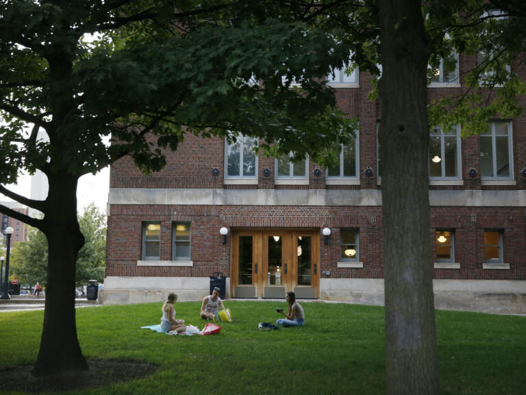Students on campus at the University of Michigan.