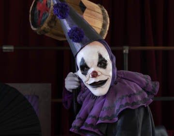 File photo: One of the clowns at Eastern State Penitentiary's ''Big Top Terror'' attraction poses menacingly. (Kimberly Paynter/WHYY)