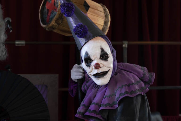 File photo: One of the clowns at Eastern State Penitentiary's ''Big Top Terror'' attraction poses menacingly. (Kimberly Paynter/WHYY)