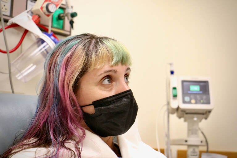 Lee Thompson waits in a room at Jefferson University Hospital, to get a tubal ligation. (Emma Lee/WHYY)