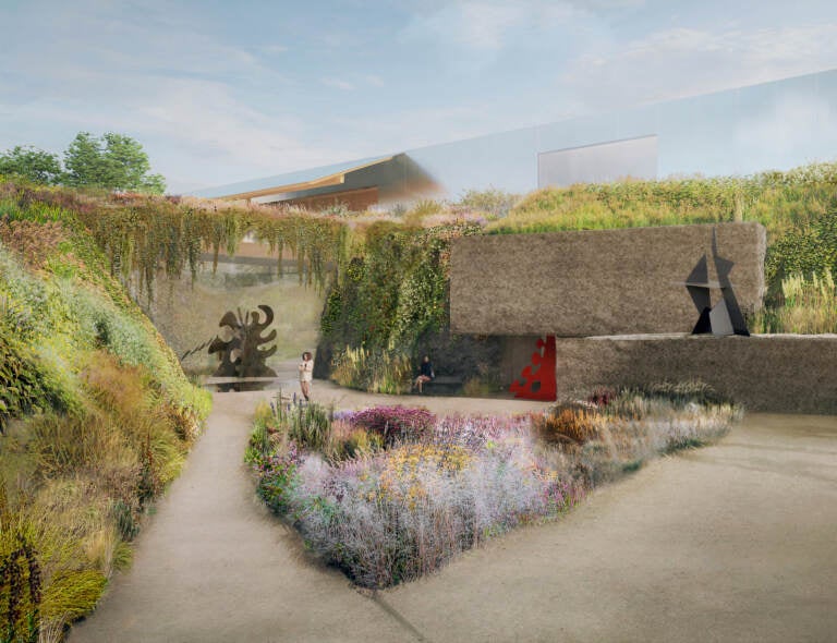 A rendering shows the Vestige Garden at Calder Gardens, a proposed museum dedicated to the works of Alexander Calder, to be located on the Benjamin Franklin Parkway. (Herzog & de Meuron)