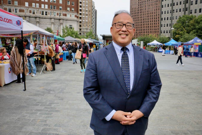 Philadelphia City Council member David Oh helped found the annual Latin America Thrives in Philadelphia event at Love Park last year. (Emma Lee/WHYY)