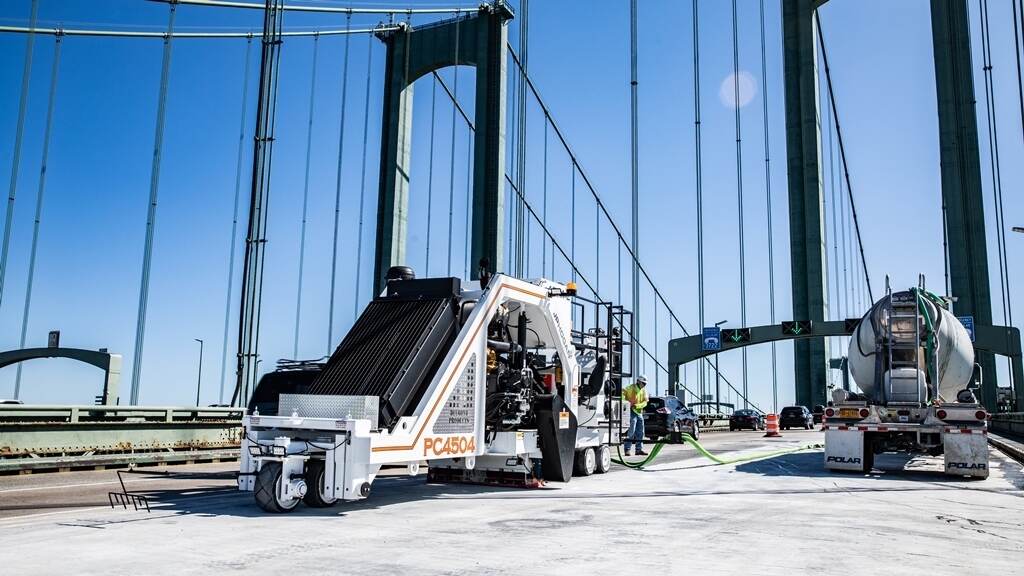 A close-up of work being done on the Delaware Memorial Bridge.