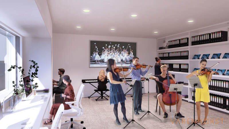 An architect's rendering shows the music room at the Philadelphia Ballet Center for Dance. (Varenhorst Architects, courtesy of Philadelphia Ballet.)