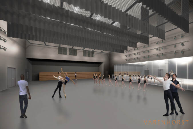 An architect's rendering shows the Studio A practice space at the Philadelphia Ballet Center for Dance. (Varenhorst Architects, courtesy of Philadelphia Ballet.)