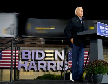 Joe Biden speaks at the Amtrak Johnstown Train Station