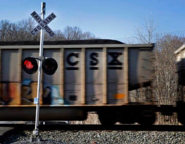 In this March 22, 2014, file photo, a CSX freight train rolls past a grade crossing in Mount Airy, Md. CSX Corp. on Wednesday, Oct. 12, 2016, reported better-than-expected net income in the third quarter even as coal volumes continued double-digit declines. (AP Photo/Patrick Semansky, File)