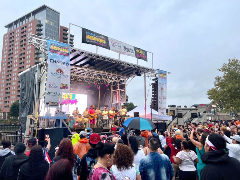 The stage of the Festival Hispano, with bachata singer Luis Vargas on stage in Wilmington, Delaware. (Johnny Perez-Gonzalez/WHYY)