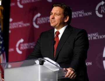 Florida Gov. Ron DeSantis' flight that took 50 migrants to Martha's Vineyard, Mass., is being investigated by the Bexar County Sheriff's Office in Texas. The migrants were flown from Texas to Florida and then on to Martha's Vineyard. Here, DeSantis speaks at a rally on Aug. 19 in Pittsburgh. (Jeff Swensen/Getty Images)