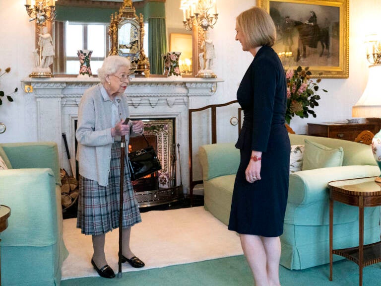 Queen Elizabeth greets leader of the Conservative party Liz Truss